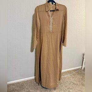 100% Cotton Tan Long Sleeve Maxi Dress